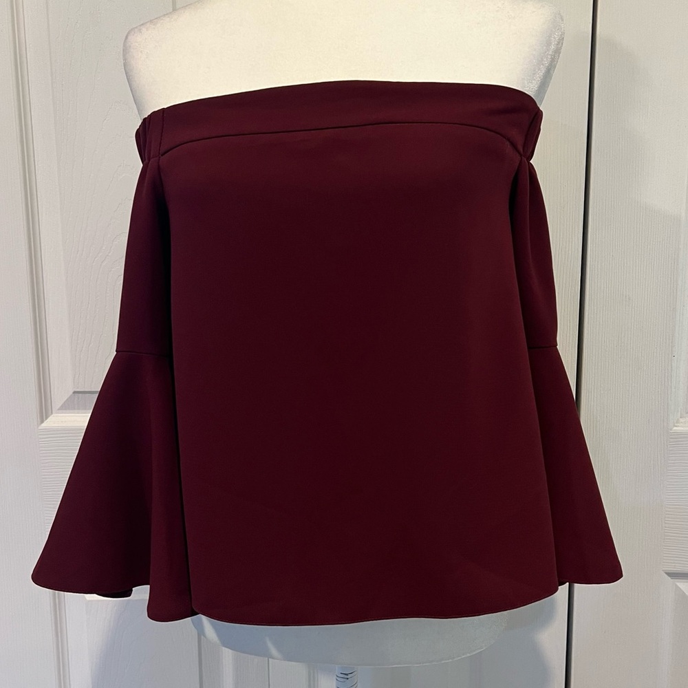 🩷 Top Shop Off The Shoulder Maroon Bell Sleeve Top / Blouse - Size 6 (00868)